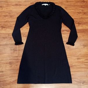 Max Studio Long Sleeve Ruffle Collar Black Dress, M